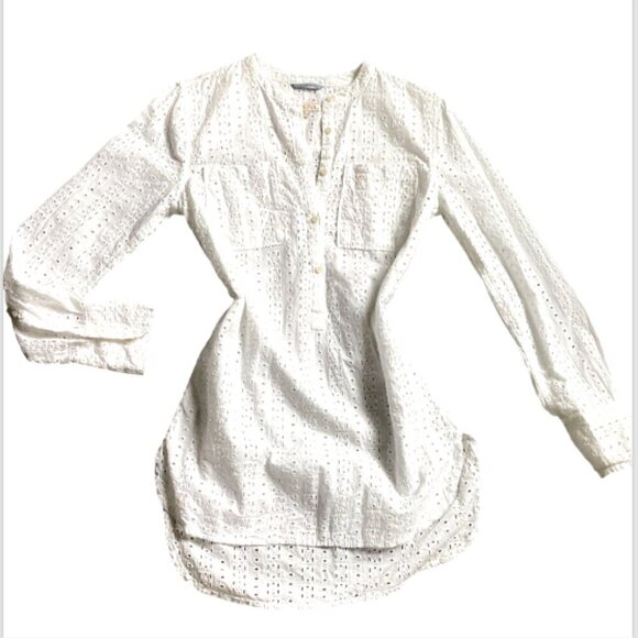 MERONA White Eyelet Half Button Tunic Top XS 144P - Picture 6 of 8